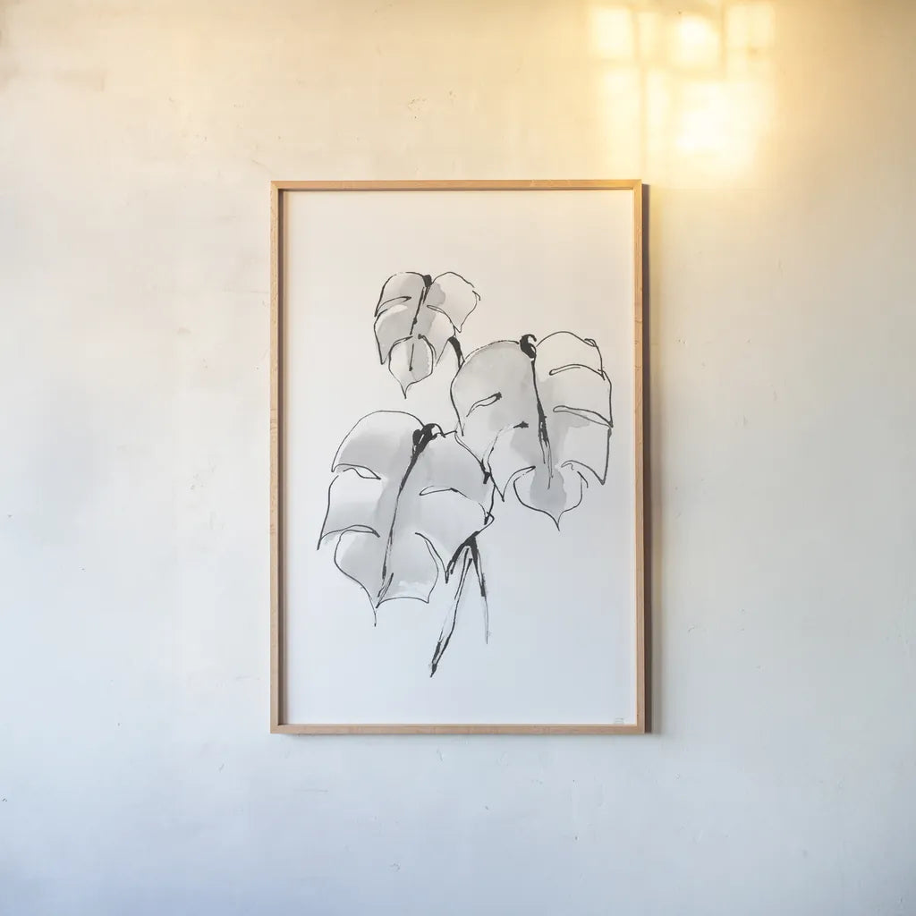 Wash Split Leaf I by Chris Paschke. shown as a paper print in a natural frame. Available as a archival giclee rolled canvas, fine art paper, or poster print. SKU 65452h.