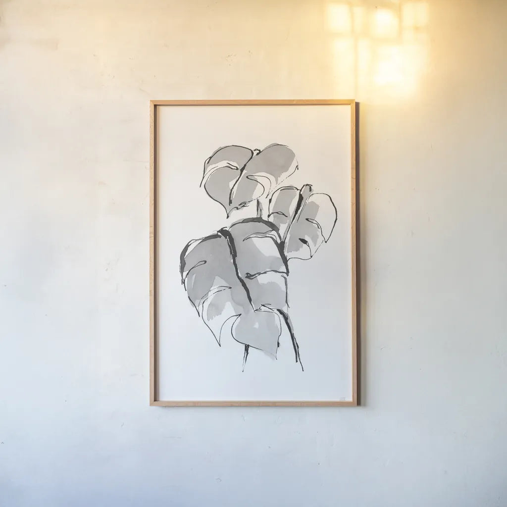 Wash Split Leaf II by Chris Paschke. shown as a paper print in a natural frame. Available as a archival giclee rolled canvas, fine art paper, or poster print. SKU 65453h.