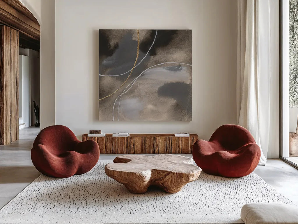 Water Canvas III by Chris Paschke. Shown as extra-large giant wall art in a modern living room. Available as an archival giclee rolled canvas, fine art paper, or poster print. SKU 95428a.