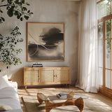 Water Canvas VIII by Chris Paschke. Shown in a natural wood frame in a cozy modern living room. Available as an archival giclee rolled canvas, fine art paper, or poster print. SKU 95433a.
