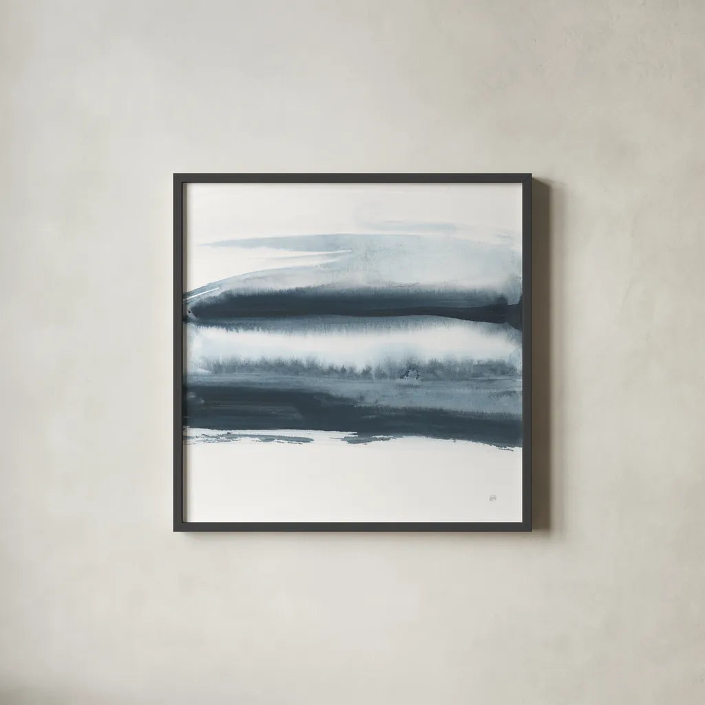 Waterway Minimalism I by Chris Paschke. Shown in a sleek black glass frame for a contemporary gallery look. Available as an archival giclee rolled canvas, fine art paper, or poster print. SKU 72067a.