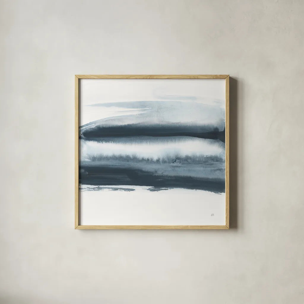 Waterway Minimalism I by Chris Paschke. Shown in a natural wood glass frame for a timeless modern aesthetic. Available as an archival giclee rolled canvas, fine art paper, or poster print. SKU 72067a.