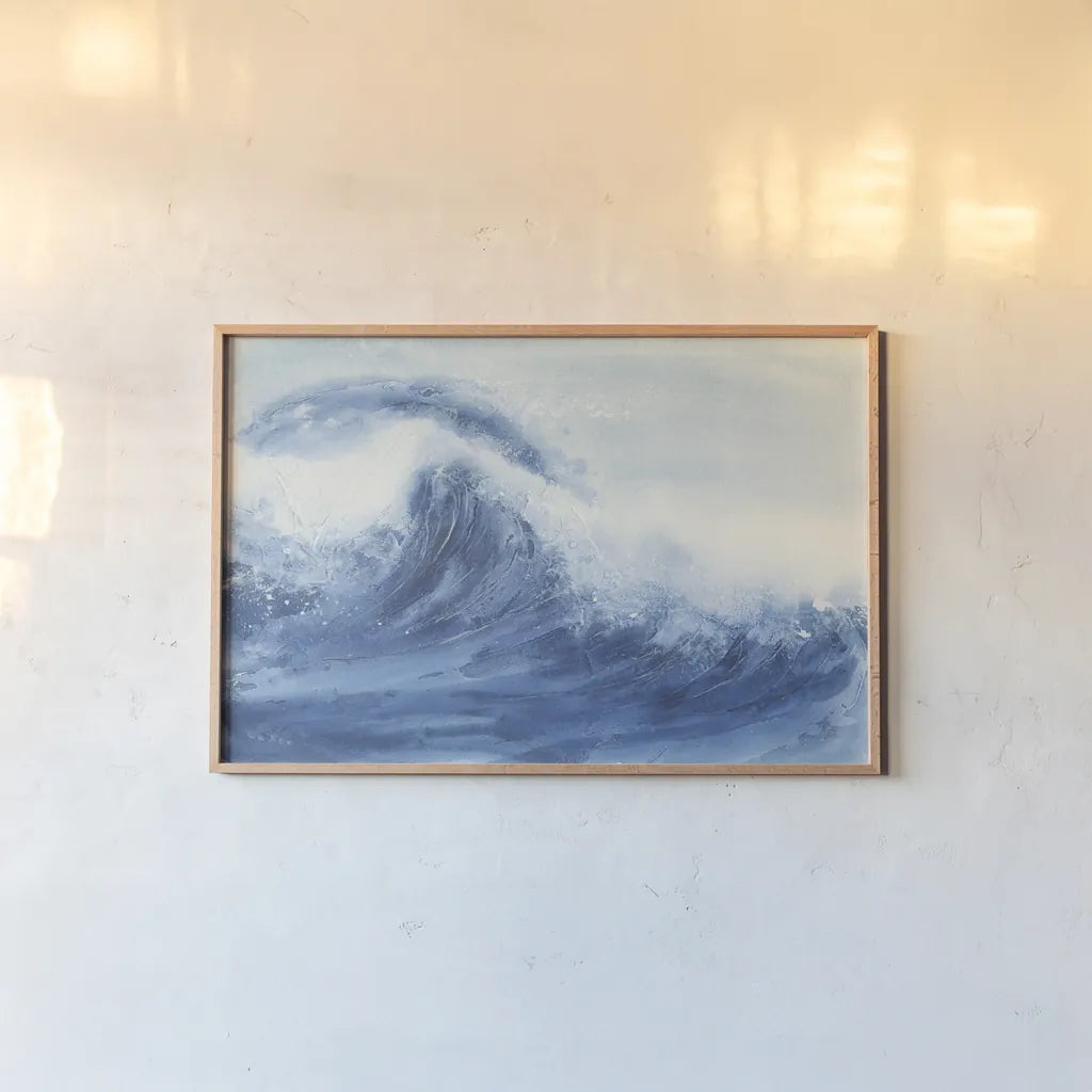 Waves II by Chris Paschke. shown as a paper print in a natural frame. Available as a archival giclee rolled canvas, fine art paper, or poster print. SKU 61464i.