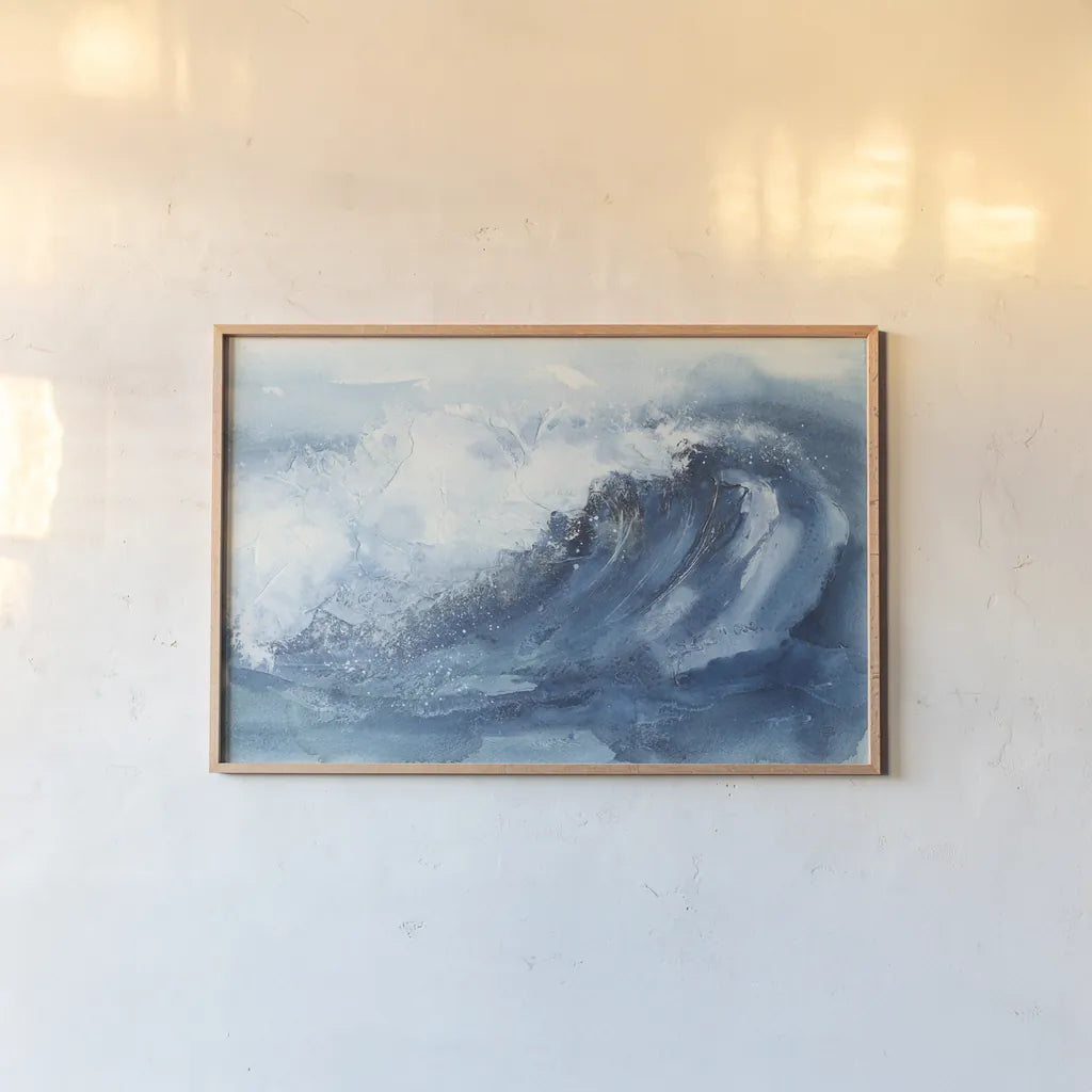 Waves V by Chris Paschke. shown as a paper print in a natural frame. Available as a archival giclee rolled canvas, fine art paper, or poster print. SKU 61467i.