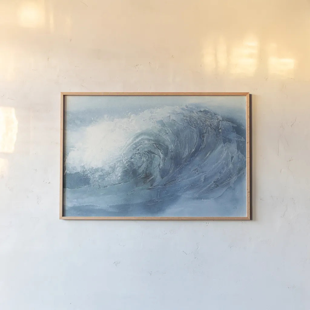 Waves VI by Chris Paschke. shown as a paper print in a natural frame. Available as a archival giclee rolled canvas, fine art paper, or poster print. SKU 61468i.