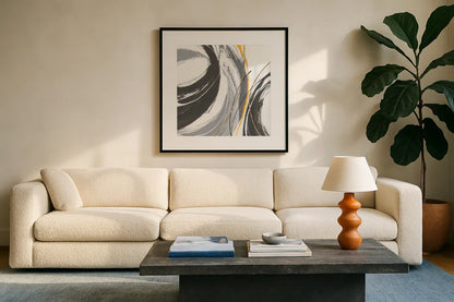 Webbed II by Chris Paschke. Displayed in a glass frame with matte in a clean modern living room. Available as an archival giclee rolled canvas, fine art paper, or poster print. SKU 88083a.