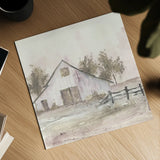 White Barn II by Chris Paschke. Shown as a detailed flat fine art print, highlighting archival giclee quality. Available as an archival giclee rolled canvas, fine art paper, or poster print. SKU 62507a.