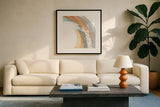 White Dots II Dark by Chris Paschke. Displayed in a glass frame with matte in a clean modern living room. Available as an archival giclee rolled canvas, fine art paper, or poster print. SKU 83256a.