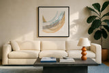 White Dots IV by Chris Paschke. Displayed in a glass frame with matte in a clean modern living room. Available as an archival giclee rolled canvas, fine art paper, or poster print. SKU 82273a.