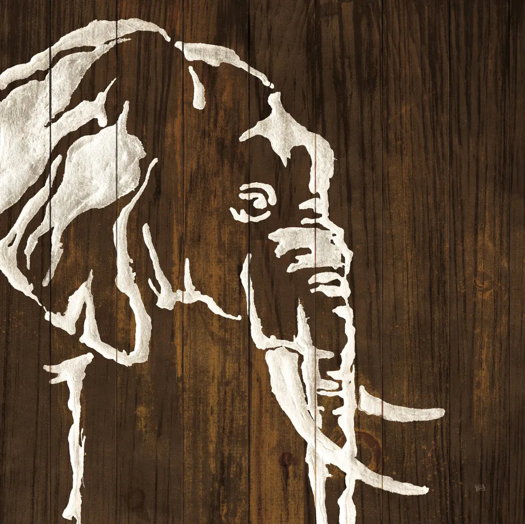 White Elephant on Dark Wood by Chris Paschke. SKU 50036a. Archival Giclee Fine art print for wall decor.