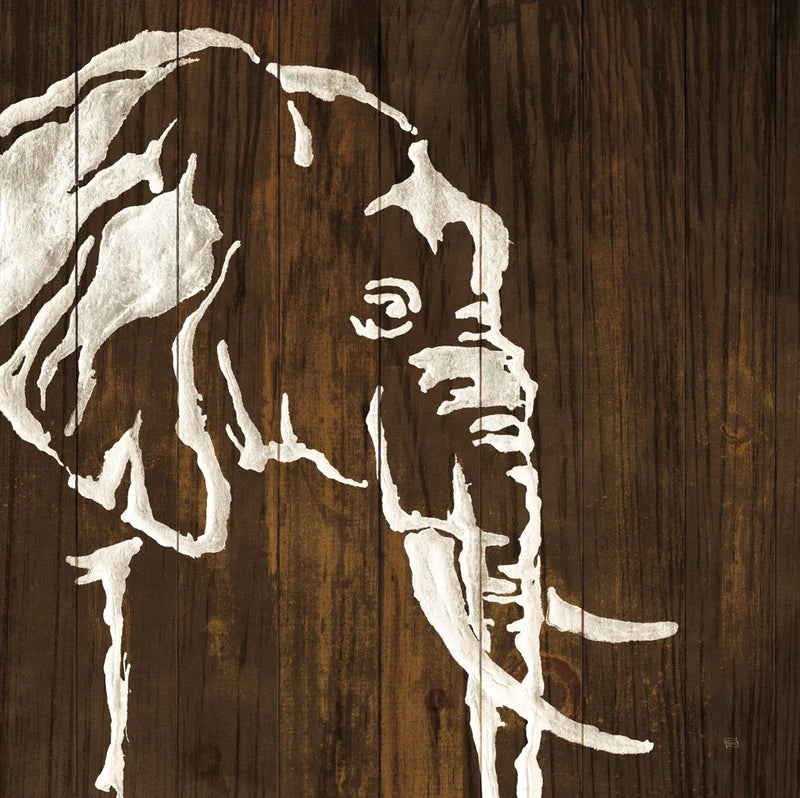 White Elephant on Dark Wood by Chris Paschke. SKU 50036a. Archival Giclee Fine art print for wall decor.