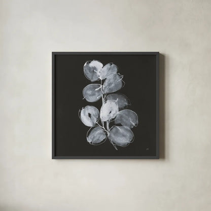 White Eucalyptus I by Chris Paschke. Shown in a sleek black glass frame for a contemporary gallery look. Available as an archival giclee rolled canvas, fine art paper, or poster print. SKU 73087a.