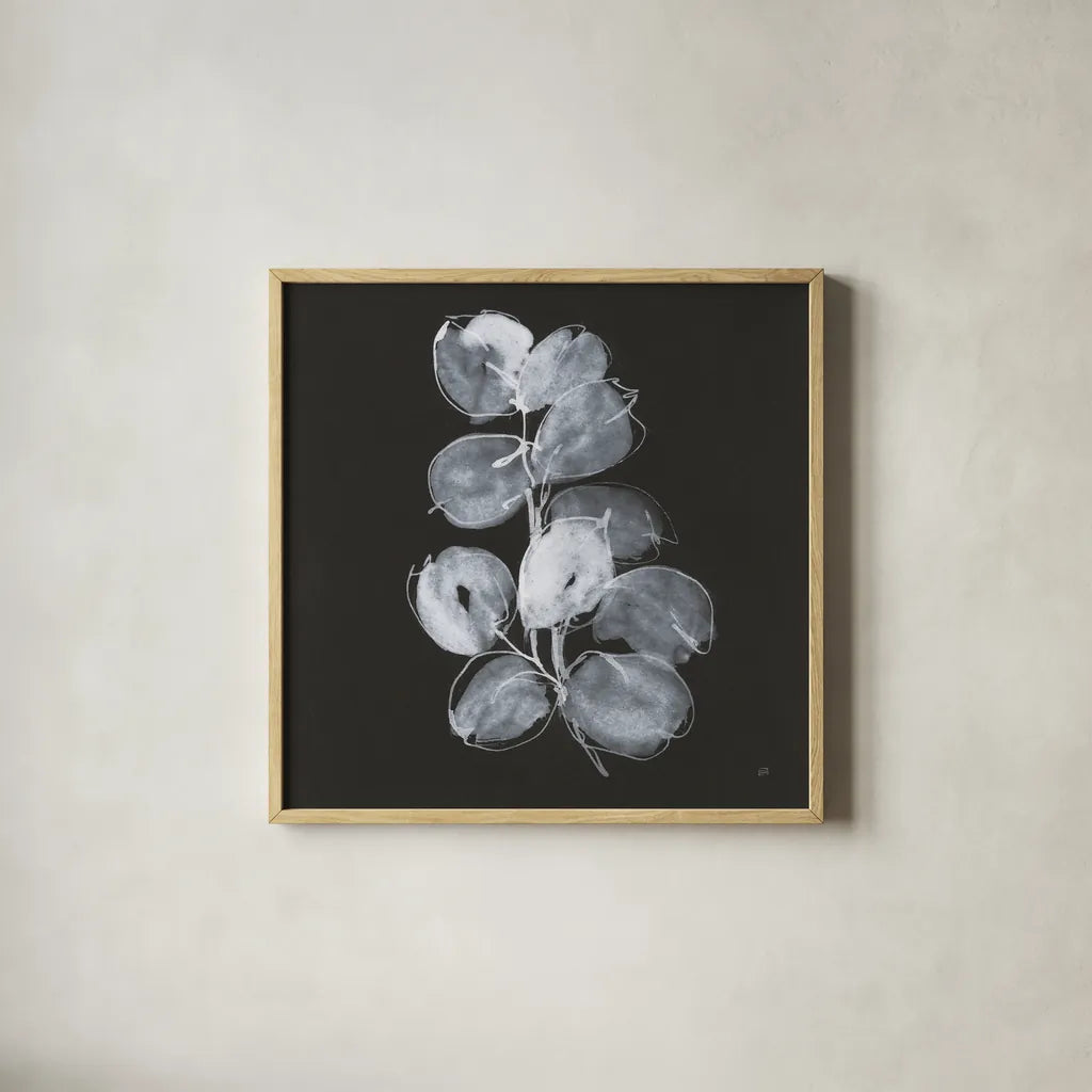 White Eucalyptus I by Chris Paschke. Shown in a natural wood glass frame for a timeless modern aesthetic. Available as an archival giclee rolled canvas, fine art paper, or poster print. SKU 73087a.