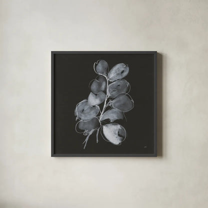White Eucalyptus II by Chris Paschke. Shown in a sleek black glass frame for a contemporary gallery look. Available as an archival giclee rolled canvas, fine art paper, or poster print. SKU 73088a.
