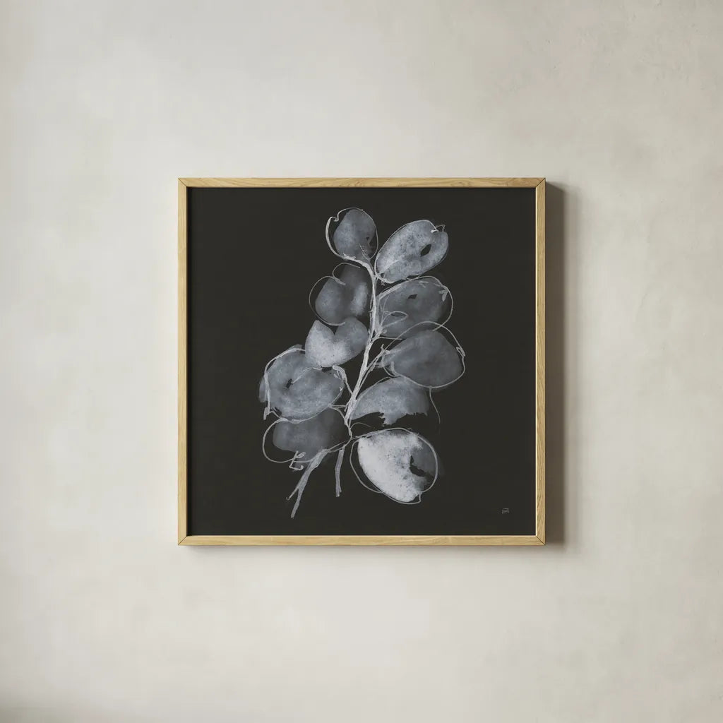 White Eucalyptus II by Chris Paschke. Shown in a natural wood glass frame for a timeless modern aesthetic. Available as an archival giclee rolled canvas, fine art paper, or poster print. SKU 73088a.