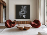 White Eucalyptus II by Chris Paschke. Shown as extra-large giant wall art in a modern living room. Available as an archival giclee rolled canvas, fine art paper, or poster print. SKU 73088a.