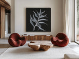 White Fern I by Chris Paschke. Shown as extra-large giant wall art in a modern living room. Available as an archival giclee rolled canvas, fine art paper, or poster print. SKU 73069a.