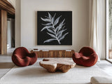 White Fern II by Chris Paschke. Shown as extra-large giant wall art in a modern living room. Available as an archival giclee rolled canvas, fine art paper, or poster print. SKU 73070a.