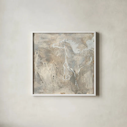 White Horse II by Chris Paschke. Shown in a crisp white glass frame for a clean and minimalist style. Available as an archival giclee rolled canvas, fine art paper, or poster print. SKU 37174a.