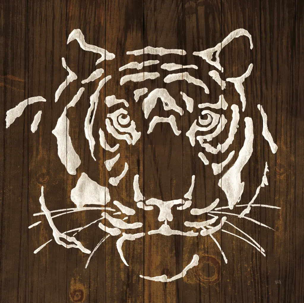 White Tiger on Dark Wood by Chris Paschke. SKU 50038a. Archival Giclee Fine art print for wall decor.
