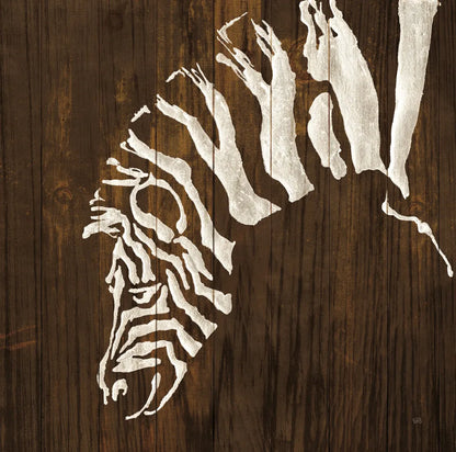 White Zebra on Dark Wood by Chris Paschke. SKU 50039a. Archival Giclee Fine art print for wall decor.