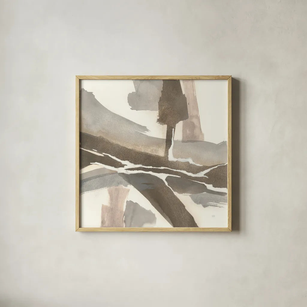 White and Placid I by Chris Paschke. Shown in a natural wood glass frame for a timeless modern aesthetic. Available as an archival giclee rolled canvas, fine art paper, or poster print. SKU 32529a.