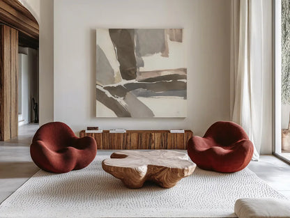 White and Placid II by Chris Paschke. Shown as extra-large giant wall art in a modern living room. Available as an archival giclee rolled canvas, fine art paper, or poster print. SKU 32530a.