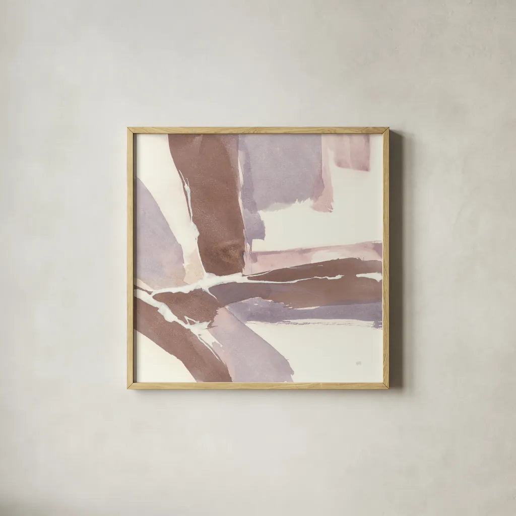 White and Placid II Blush by Chris Paschke. Shown in a natural wood glass frame for a timeless modern aesthetic. Available as an archival giclee rolled canvas, fine art paper, or poster print. SKU 42720a.