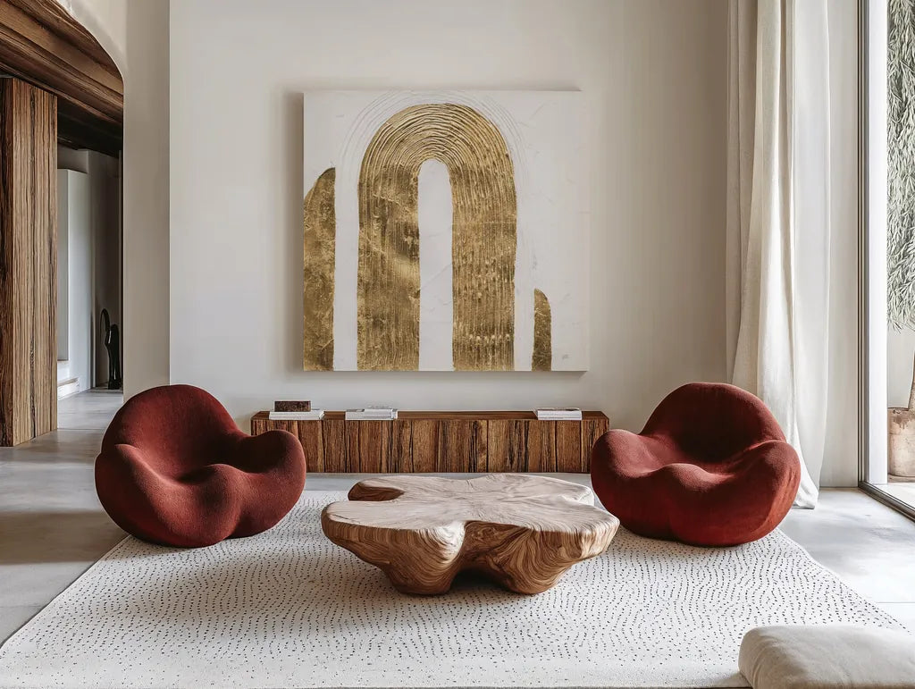 White on White I by Chris Paschke. Shown as extra-large giant wall art in a modern living room. Available as an archival giclee rolled canvas, fine art paper, or poster print. SKU 86797a.