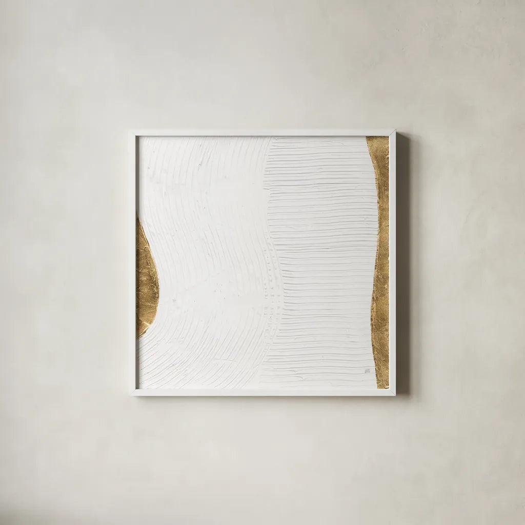 White on White V by Chris Paschke. Shown in a crisp white glass frame for a clean and minimalist style. Available as an archival giclee rolled canvas, fine art paper, or poster print. SKU 86801a.