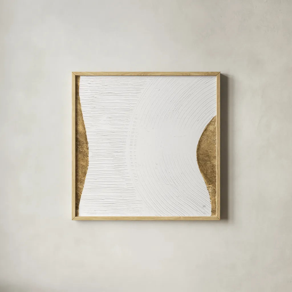 White on White VI by Chris Paschke. Shown in a natural wood glass frame for a timeless modern aesthetic. Available as an archival giclee rolled canvas, fine art paper, or poster print. SKU 86802a.