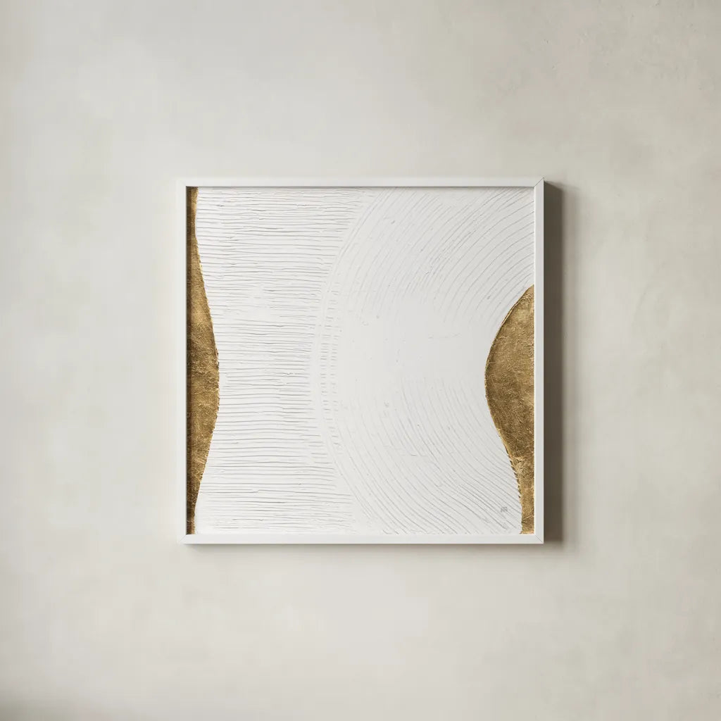 White on White VI by Chris Paschke. Shown in a crisp white glass frame for a clean and minimalist style. Available as an archival giclee rolled canvas, fine art paper, or poster print. SKU 86802a.