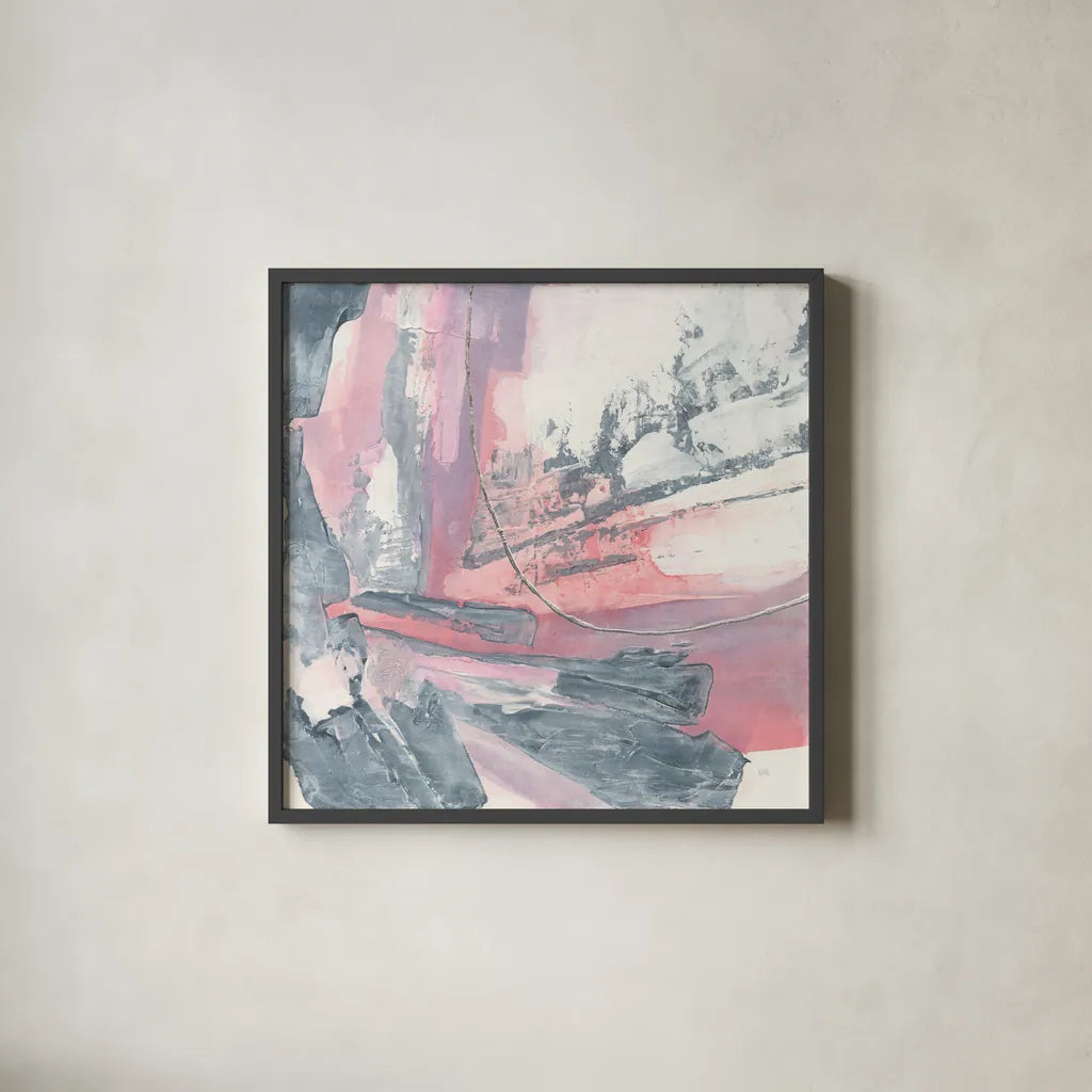 Whitewashed Blush I by Chris Paschke. Shown in a sleek black glass frame for a contemporary gallery look. Available as an archival giclee rolled canvas, fine art paper, or poster print. SKU 34721a.