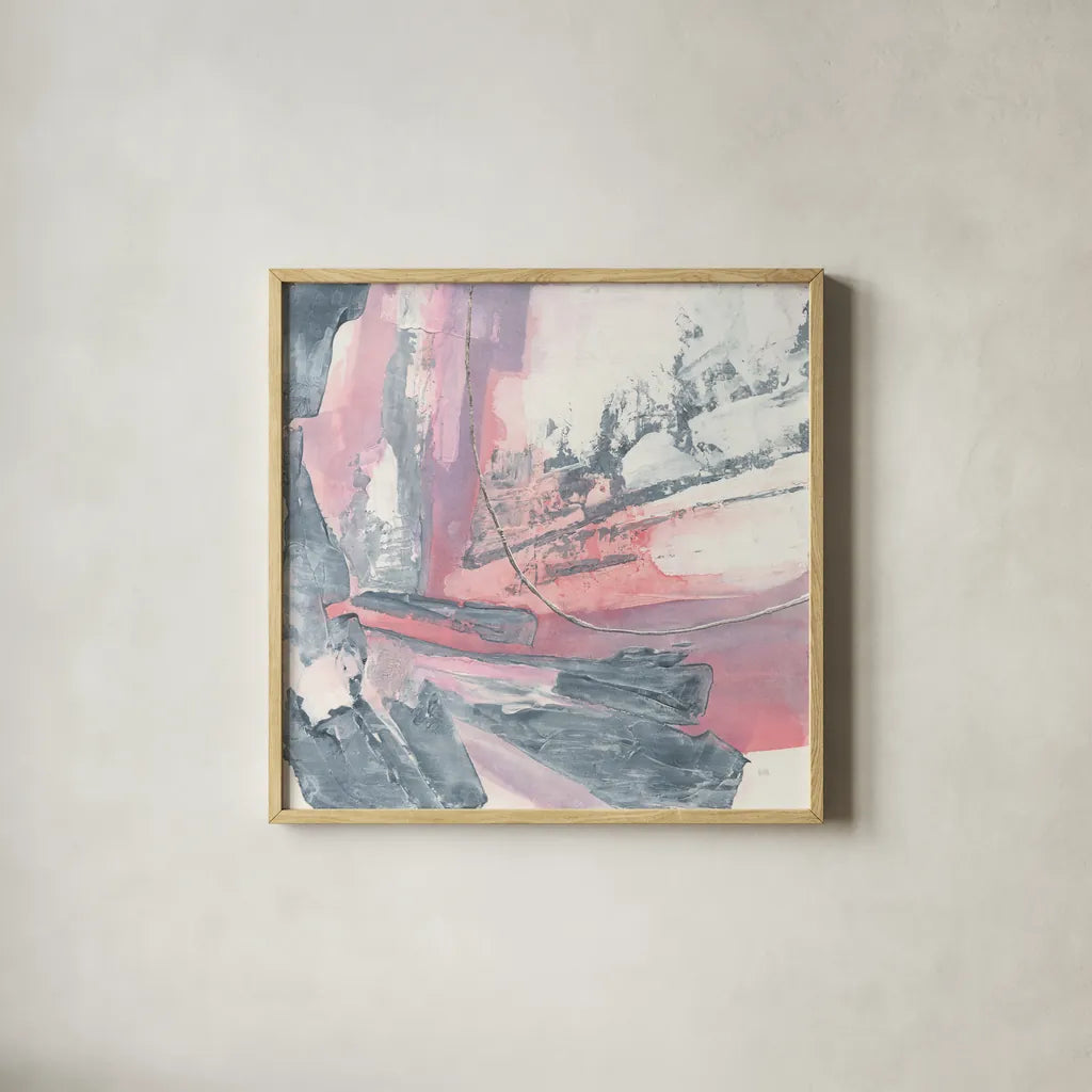 Whitewashed Blush I by Chris Paschke. Shown in a natural wood glass frame for a timeless modern aesthetic. Available as an archival giclee rolled canvas, fine art paper, or poster print. SKU 34721a.