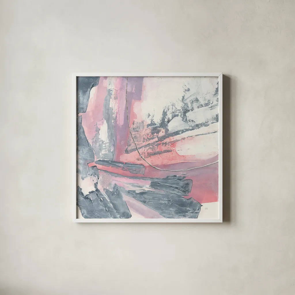 Whitewashed Blush I by Chris Paschke. Shown in a crisp white glass frame for a clean and minimalist style. Available as an archival giclee rolled canvas, fine art paper, or poster print. SKU 34721a.