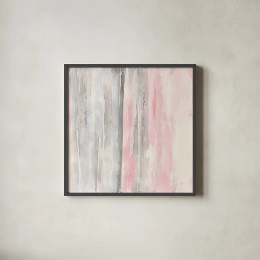 Whitewashed Blush I by Chris Paschke. Shown in a sleek black glass frame for a contemporary gallery look. Available as an archival giclee rolled canvas, fine art paper, or poster print. SKU 49059a.
