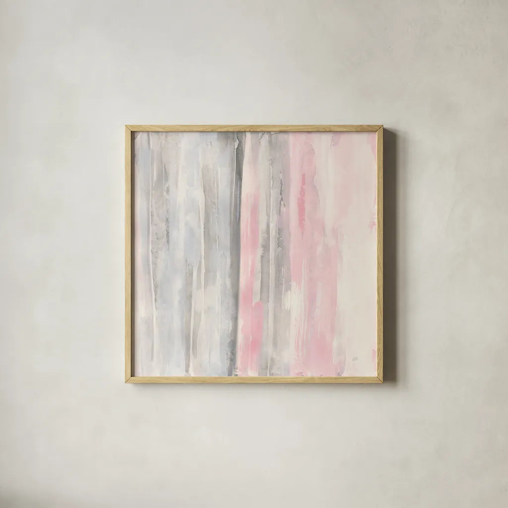 Whitewashed Blush I by Chris Paschke. Shown in a natural wood glass frame for a timeless modern aesthetic. Available as an archival giclee rolled canvas, fine art paper, or poster print. SKU 49059a.