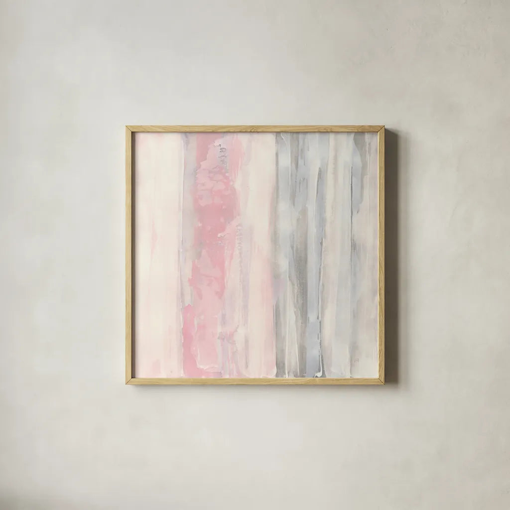 Whitewashed Blush II by Chris Paschke. Shown in a natural wood glass frame for a timeless modern aesthetic. Available as an archival giclee rolled canvas, fine art paper, or poster print. SKU 49060a.