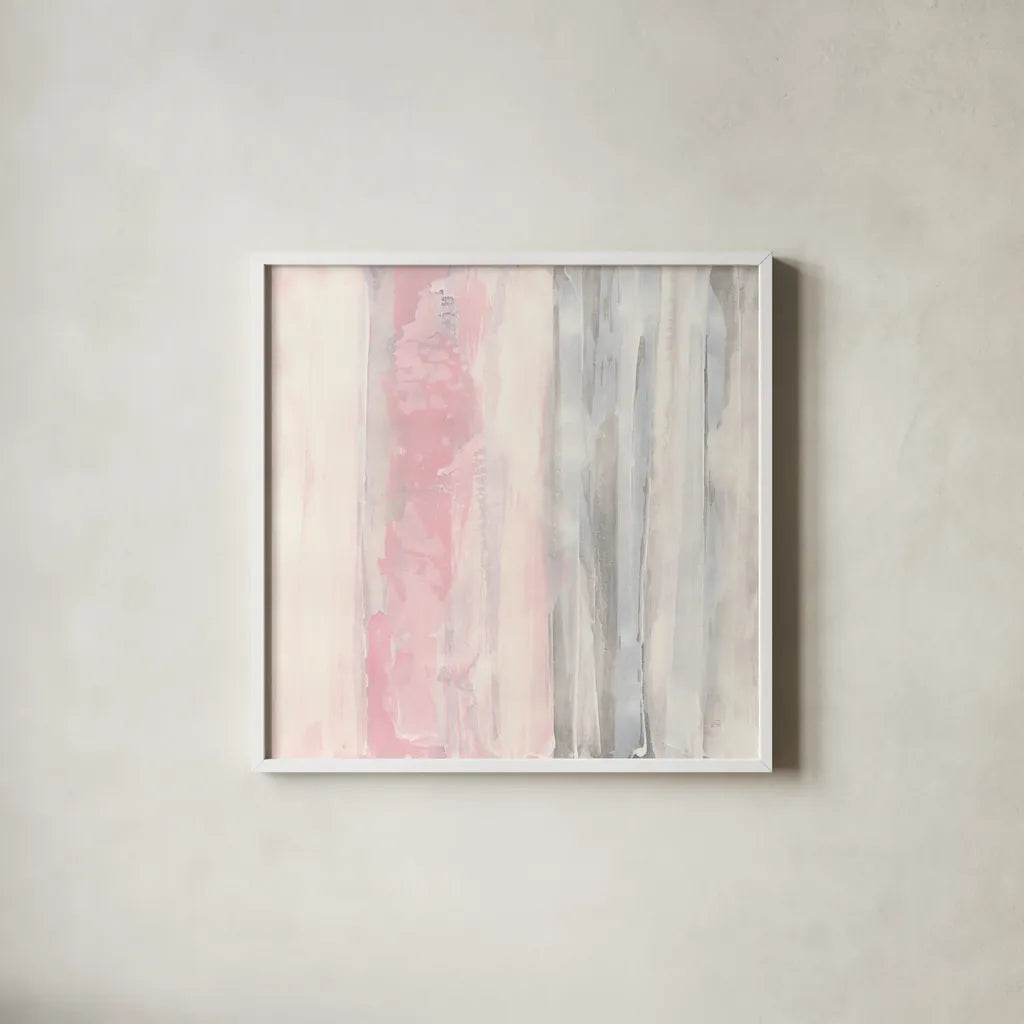 Whitewashed Blush II by Chris Paschke. Shown in a crisp white glass frame for a clean and minimalist style. Available as an archival giclee rolled canvas, fine art paper, or poster print. SKU 49060a.
