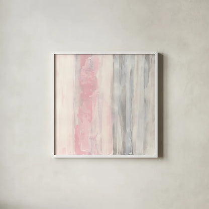 Whitewashed Blush II by Chris Paschke. Shown in a crisp white glass frame for a clean and minimalist style. Available as an archival giclee rolled canvas, fine art paper, or poster print. SKU 49060a.