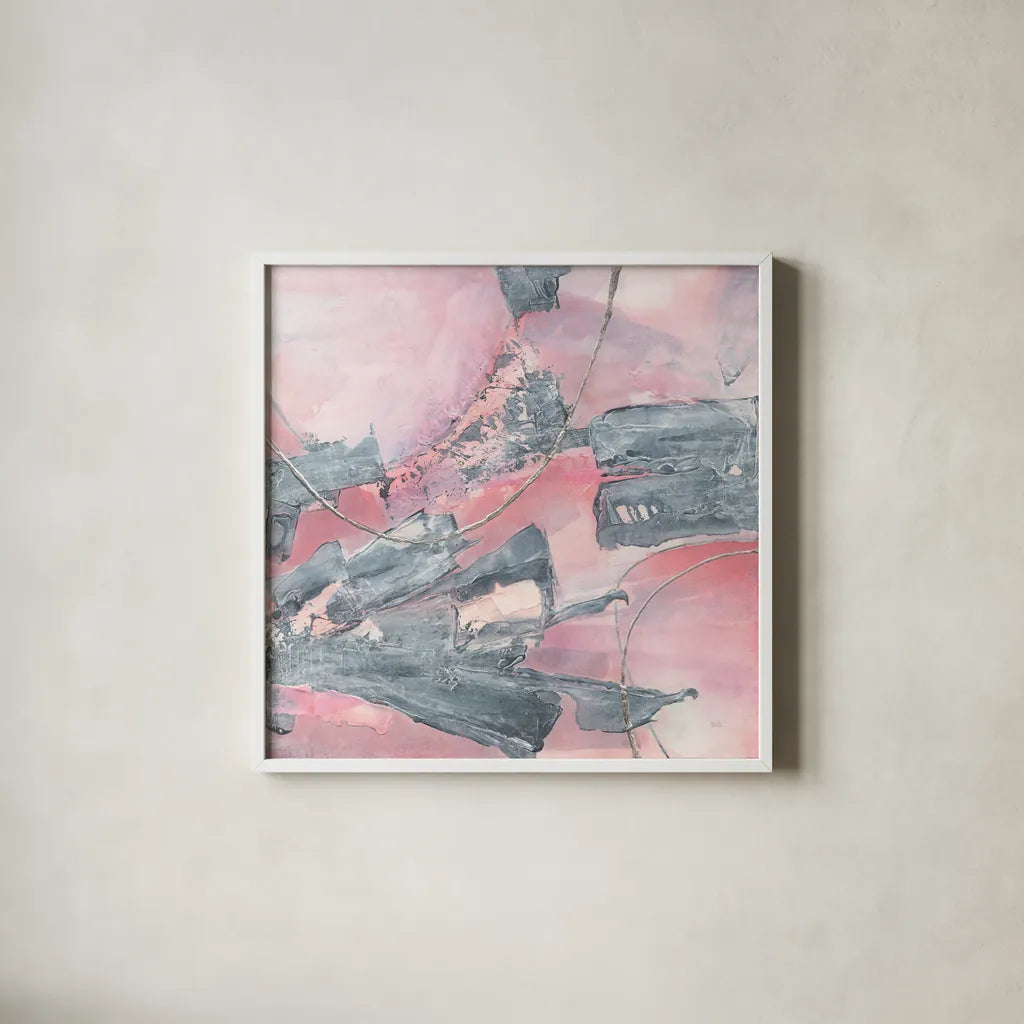 Whitewashed Blush III by Chris Paschke. Shown in a crisp white glass frame for a clean and minimalist style. Available as an archival giclee rolled canvas, fine art paper, or poster print. SKU 34723a.