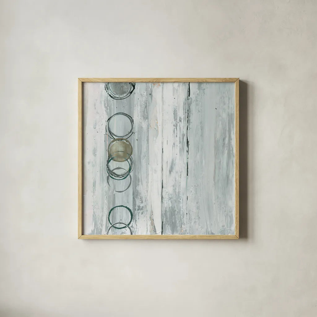 Whitewashed Emerald I by Chris Paschke. Shown in a natural wood glass frame for a timeless modern aesthetic. Available as an archival giclee rolled canvas, fine art paper, or poster print. SKU 85035a.