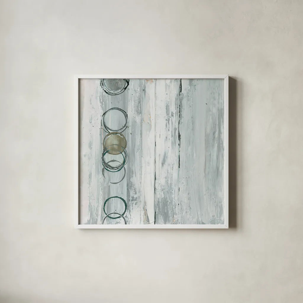 Whitewashed Emerald I by Chris Paschke. Shown in a crisp white glass frame for a clean and minimalist style. Available as an archival giclee rolled canvas, fine art paper, or poster print. SKU 85035a.