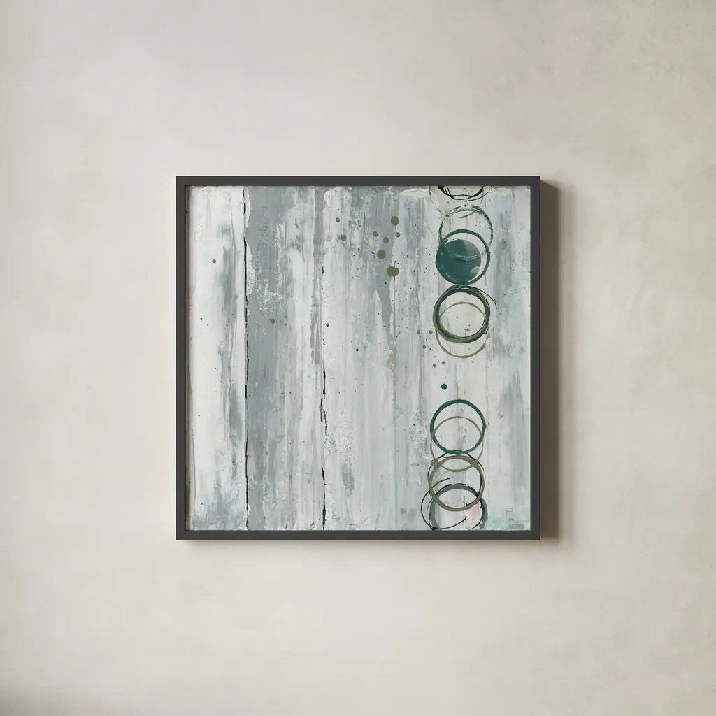 Whitewashed Emerald II by Chris Paschke. Shown in a sleek black glass frame for a contemporary gallery look. Available as an archival giclee rolled canvas, fine art paper, or poster print. SKU 85036a.