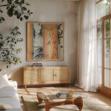 Wild Oat by Chris Paschke. Shown in a natural wood frame in a cozy modern living room. Available as an archival giclee rolled canvas, fine art paper, or poster print. SKU 36578a.
