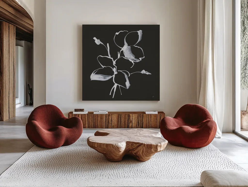 Wildflowers IV by Chris Paschke. Shown as extra-large giant wall art in a modern living room. Available as an archival giclee rolled canvas, fine art paper, or poster print. SKU 73092a.