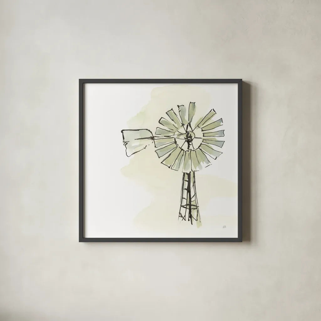 Windmill I by Chris Paschke. Shown in a sleek black glass frame for a contemporary gallery look. Available as an archival giclee rolled canvas, fine art paper, or poster print. SKU 76340a.