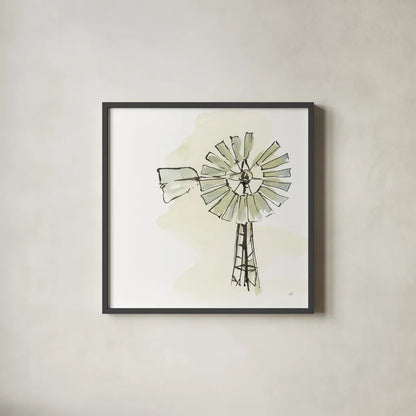Windmill I by Chris Paschke. Shown in a sleek black glass frame for a contemporary gallery look. Available as an archival giclee rolled canvas, fine art paper, or poster print. SKU 76340a.
