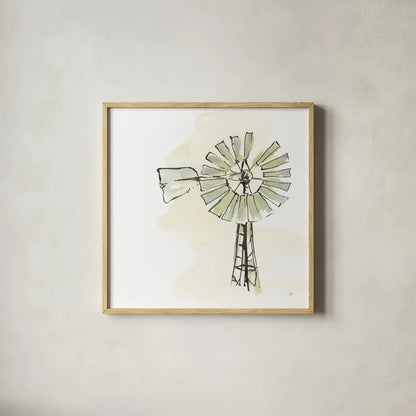 Windmill I by Chris Paschke. Shown in a natural wood glass frame for a timeless modern aesthetic. Available as an archival giclee rolled canvas, fine art paper, or poster print. SKU 76340a.