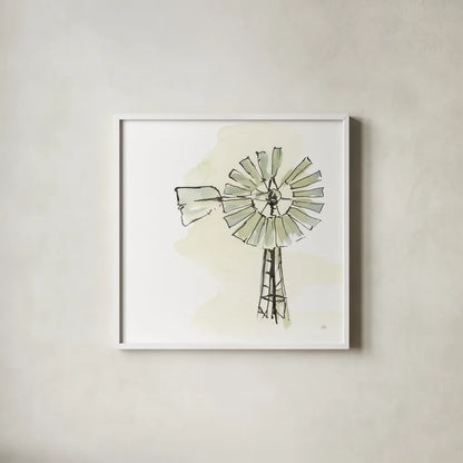 Windmill I by Chris Paschke. Shown in a crisp white glass frame for a clean and minimalist style. Available as an archival giclee rolled canvas, fine art paper, or poster print. SKU 76340a.